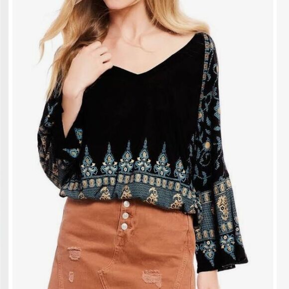 Free People - Medallion Boho‎ Linen Blend Top OB823527 - Picture 2 of 9